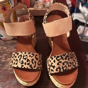 Mia rubber sole 4 inch leopard print wedge sandals